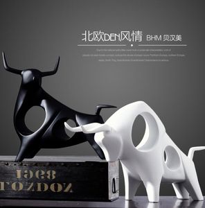 Figuras decorativas de animales de porcelana de ganado, manualidades decorativas para el hogar, decoración de habitación, artesanía, cerámica blanca y negra