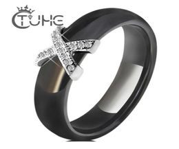 Zwarte witte keramische dames039 s ring met AAA Crystal 6mm ringen voor vrouwelijke mannen plus grote maat 10 11 12 mode sieraden Kerstmis 26312173156