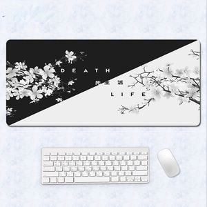 Tapis de souris de jeu noir blanc fleur de cerisier grand tapis de souris à bord de verrouillage épais pour ordinateurs de bureau tapis de clavier de bureau