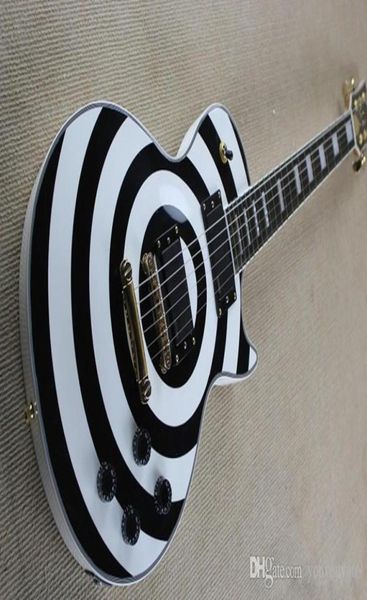 Guitare électrique cercle noir et blanc, échelle en acajou, matériel doré, offre personnalisée 5089746