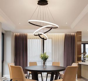 Zwart / wit / koffie kleur moderne led hanglampen voor woonkamer eetkamer cirkel ringen aluminium hanglamp armaturen myy