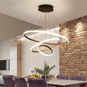 Zwart / wit / koffie kleur moderne led hanglampen voor woonkamer eetkamer cirkel ringen aluminium hanglamp armaturen