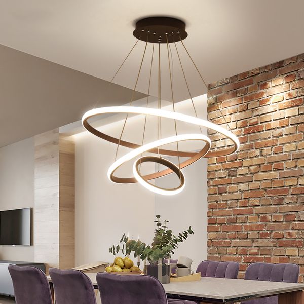 Luces colgantes led modernas de Color negro/blanco/café para sala de estar comedor anillos circulares accesorios de lámpara colgante de aluminio