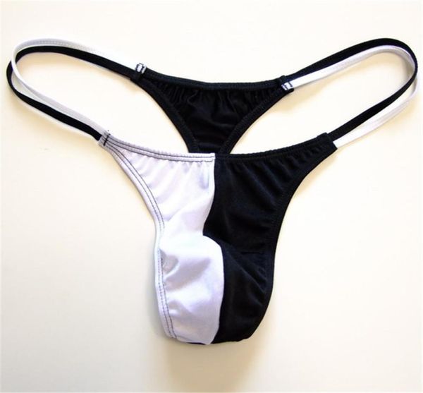 Tongs et cordes G pour hommes, couleur contrastée, noir et blanc, Double corde fine, sous-vêtements de bain Sexy Tback S1092476249