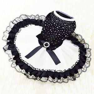 Vestidos de perro de diamante blanco y negro Ropa pequeña de verano Ropa Perro Chihuahua falda de tul lindo vestido de cachorro Yorkshire Pet 220104