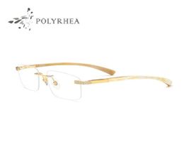 Zwarte witte diamant Pure Natural Buffalo Horn Glasses Frames Men Women Brand Designer Rimless Spektakel frame met doos en cases6211781