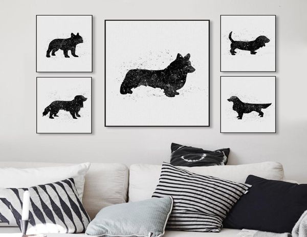 Noir blanc ami chien de compagnie lévrier carlin Terrie toile Art impression affiche mur photo peinture sans cadre Vintage salon décor 4667532