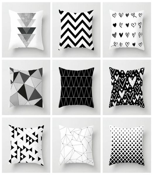 Blanc blanc géométrique décorative coussinets en polyester jet coussin couvercle coussinet rayé coussindecorative9001802