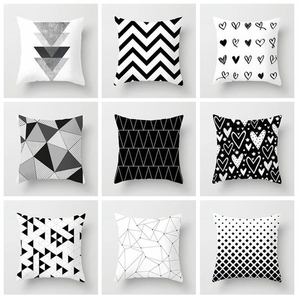 Noir blanc géométrique taies d'oreiller décoratives Polyester jeter housse de coussin rayé taie d'oreiller coussin décoratif251w