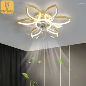 Ventilateur de plafond noir / blanc / or avec télécommande LED Fanne de fleurs de fleurs de fleurs de la lampe de lustre