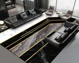 Black White Grey Gold Marble Patrón de mármol alfombra hecha a medida de 26 m de ancho alfombra de impresión de peluche para sala de estar Mat 2009255555747