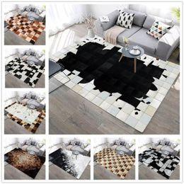 Tapis imprimés en 3D imitation peau de vache noir et blanc, décoration nordique moderne pour la maison, tapis de sol pour chambre d'enfant, aire de jeu, pour chambre d'enfant, Mats12428