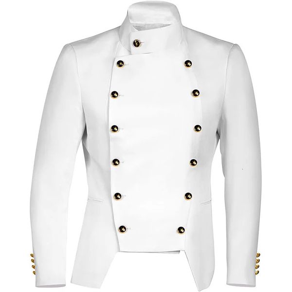 Blanc White Coréen Fashion Doublebreuse à steampunk Veste de costume Mens Médieval Gothic Vintage Blazers 240201