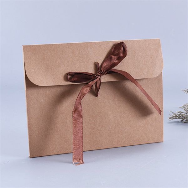 Negro Blanco Papel Kraft Cartón Sobre Bolsa Bufanda Caja de embalaje Foto Postal Sobre Caja de regalo con cinta