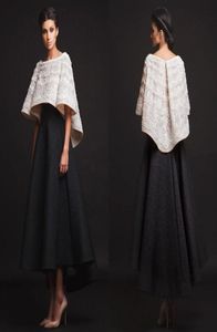 Zwart Witte Krikor Jabotiaanse avondjurken Twee stukken enkellengte Halve mouwen Prom -jurken met jas formele jurken Echte Imag9833962