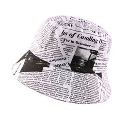 Zwart wit brief krant print zon hoed mode visser hoeden mannen vrouwen straat hip hop emmer hoed vissen cap G220311