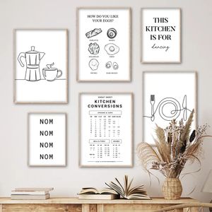 Zwart Wit Lijnen Voedsel Posters En Prints Koffie Pot Cup Minimalistische Meubels Canvas Schilderij Muur Art Nordic Muur Foto 'S voor Keuken Eetkamer Decor Geen Frame Wo6