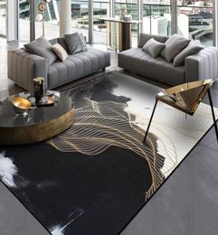 Alfombras de sala de estar blanca negra alfombra de paisaje alfombra de oro pasillo de lino