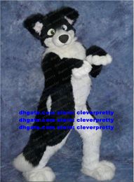 Zwart wit lang bont harige mascotte kostuum Husky hond Fox Wolf Fursuit volwassen stripfiguur outfit pak doen de eer verjaardagsfeestje zz7591