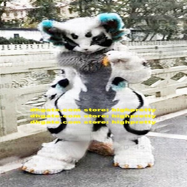 Blanco blanco Long Fur Furry Wolf Mascot Disfraz Husky Dog Fox Fursuit de dibujos animados para adultos Sesión de apertura de los principales eventos ZZ7590296E