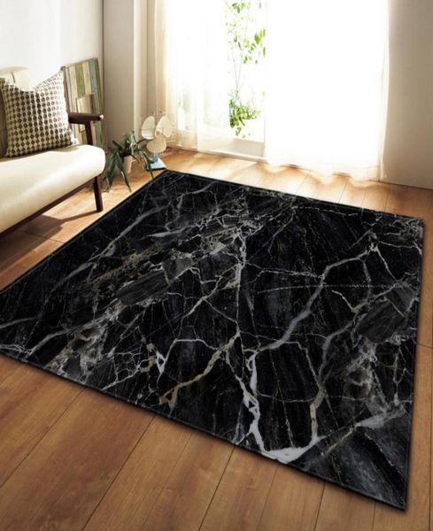 Grand tapis de cuisine imprimé marbre noir et blanc, pour salon, Tatami, canapé, tapis de sol antidérapant, tapis de salon dywan2035467