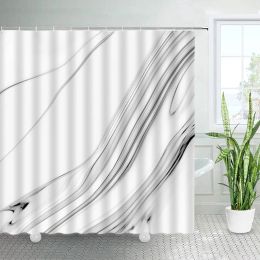 Blanc White Marble Shower Curtain Set Résumé Art Decor de salle de bain Créatif Créatic Géométrique Tissu imperméable Bath Bath rideaux avec crochets