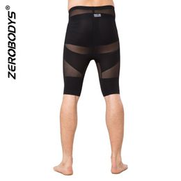 Negro Blanco Hombres Malla Levantamiento de glúteos Fajas Ver a través de Alta elasticidad Control de barriga Moldeador Transpirable Compresión Legging Medias Pantalones