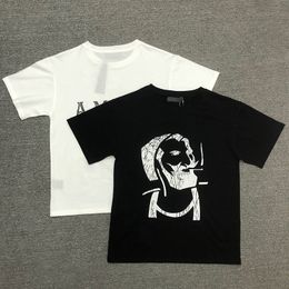 T-shirt à manches courtes et col rond pour Homme, noir et blanc, couleur contrastée, imprimé tête de vieil Homme