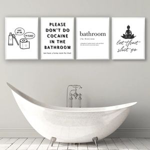 Carteles de baño minimalistas negros de blanco estampados de arte de pared señal de inodoro Funny Canvas Pintura de la pared del baño Decoración del hogar sin marco WO6