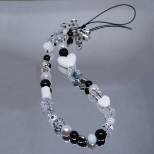 Zwarte witte mobiele telefoon Charme bandje ketting lanyard voor vrouwen acryl boog hart glas crack kralen hot girls y2k hanger sieraden