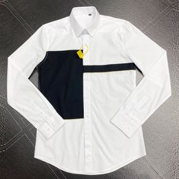 Camisa de retazos blanca y negra para hombre, Camisas de algodón de alta calidad, Camisas informales ajustadas de manga larga para hombre, ropa masculina de lujo