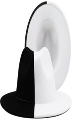 Sombrero Fedora de Jazz de fieltro de lana de retales blanco y negro para mujer, sombrero de vaquero Trilby de fiesta de Panamá de ala ancha unisex, sombrero de boda para caballero para hombre 224412504