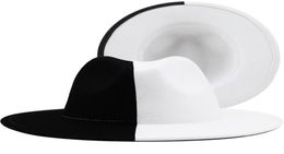 Patchwork blanc noir laine en feutre jazz fedora chapeau femmes unisexe largeur panama fête trilby cowboy cap homme gentleman hat de mariage 222784360