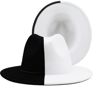 Sombrero Fedora de Jazz de fieltro de lana de retazos en blanco y negro para mujer, gorra de vaquero Trilby de ala ancha Unisex para fiesta de Panamá, sombrero de boda para hombre y caballero 220812