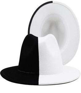 Zwart wit patchwork wol vilt jazz fedora hoed vrouwen unisex brede ramp Panama feest Trilby cowboy cap mannen heren trouwhoed 226182645