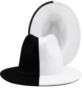 Patchwork blanc noir laine en feutre jazz fedora chapeau femmes unisexes largeur panama fête trilby cowboy capen gentleman wedding hat 226796023