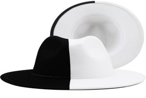 Patchwork blanc noir laine en feutre jazz fedora chapeau femmes unisexes largeur panama fête trilby cowboy cap homme gentleman hat de mariage 221710173