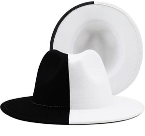 Zwart wit patchwork wol vilt jazz fedora hoed vrouwen unisex brede ramp Panama feest Trilby cowboy cap mannen heren trouwhoed 228814783