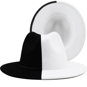 Zwart wit patchwork wol vilt jazz fedora hoed vrouwen unisex brede ramp Panama feest Trilby cowboy cap mannen heer trouwhoed 225944625