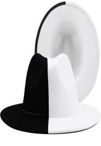 Patchwork blanc noir laine en feutre jazz fedora chapeau femmes unisexes largeur panama fête trilby cowboy capen gentleman wedding hat 225352372