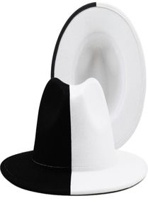 Noir blanc patchwork laine feutre Jazz Fedora chapeau femmes unisexe à large bord Panama fête Trilby Cowboy casquette hommes Gentleman chapeau de mariage 228158398