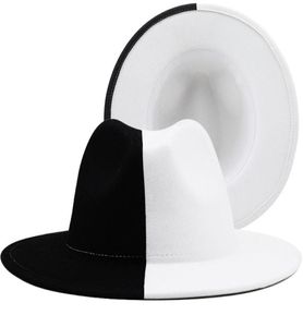 Noir blanc patchwork laine feutre Jazz Fedora chapeau femmes unisexe à large bord Panama fête Trilby Cowboy casquette hommes Gentleman chapeau de mariage 226457735