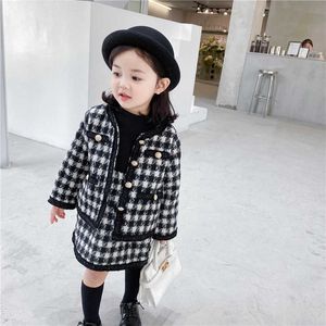 Zwart wit plaid tweed meisjes kleding set voor kinderen boutique mode rok 2 stks outfit kinderen 1-6yrs 210529