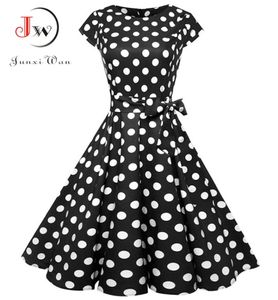 Zwart witte polka dot vintage jurk zomer dames bloemen print korte mouw retro gewaad rockabilly jurken feest jurkjes y2001011391862