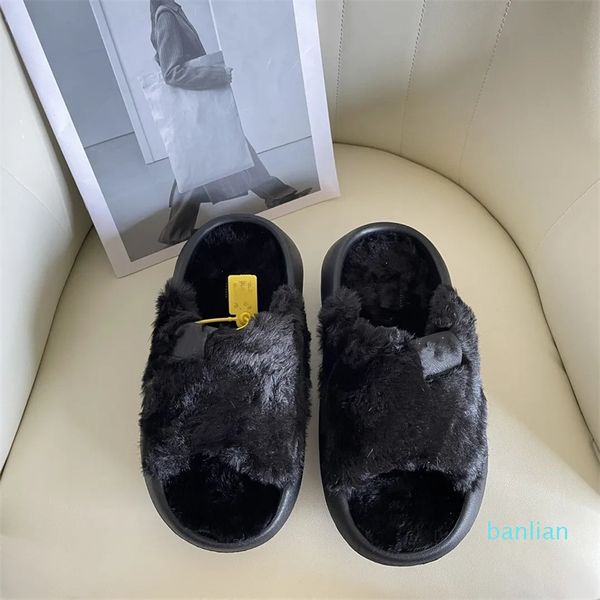 Zapatillas de tasman peludas, blancas y negras, peludas, de felpa, con pelo de conejo, sandalias para mujer, plataforma de diseñador