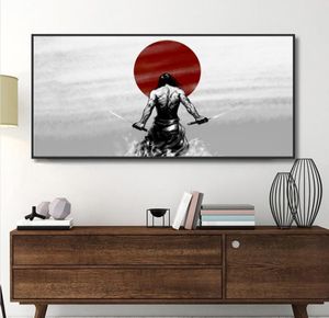 Negro Blanco Rojo Japonés Samurai Warriors Ukiyo Pianting Vintage Abstracto Japonés Mural Póster Pintura para Sala Cama 4074426