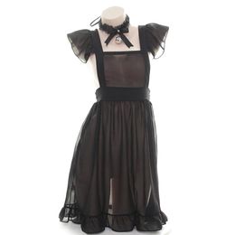 Zwart Wit Sexy Franse Maid Schort Voor Vrouw Meisje Kostuum Cosplay Dienaar Lolita Jurk Slaapkamer Huishoudelijke Schort Kant Doorschijnend F1285E