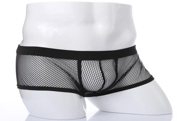 Blanc White Sexy Mens Box Boxers Shorts transparents Mesh Voir à travers des calendriers érotiques Low Rise Man Sex Underwear Lingerie Trunk2069316