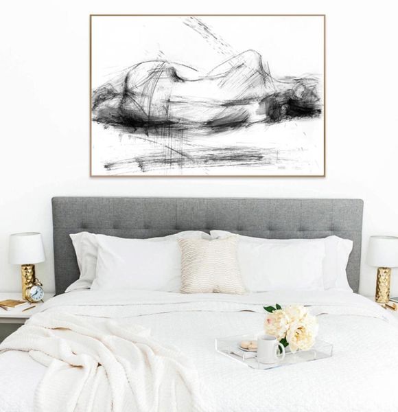 Pósteres e impresiones de mujer Sexy en blanco y negro, decoración de pared del dormitorio, arte abstracto de la pared, pintura en lienzo, arte femenino Sexy moderno P3932315