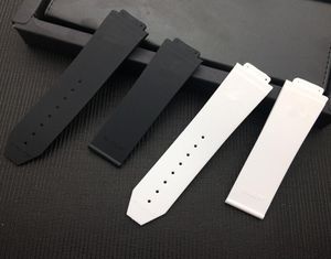 Rubber en silicone blanc noir pour bracelet pour Big Bang Watch Bands 25 mm Watch Band with Logo Butterfly Budle Flat Tool5195009